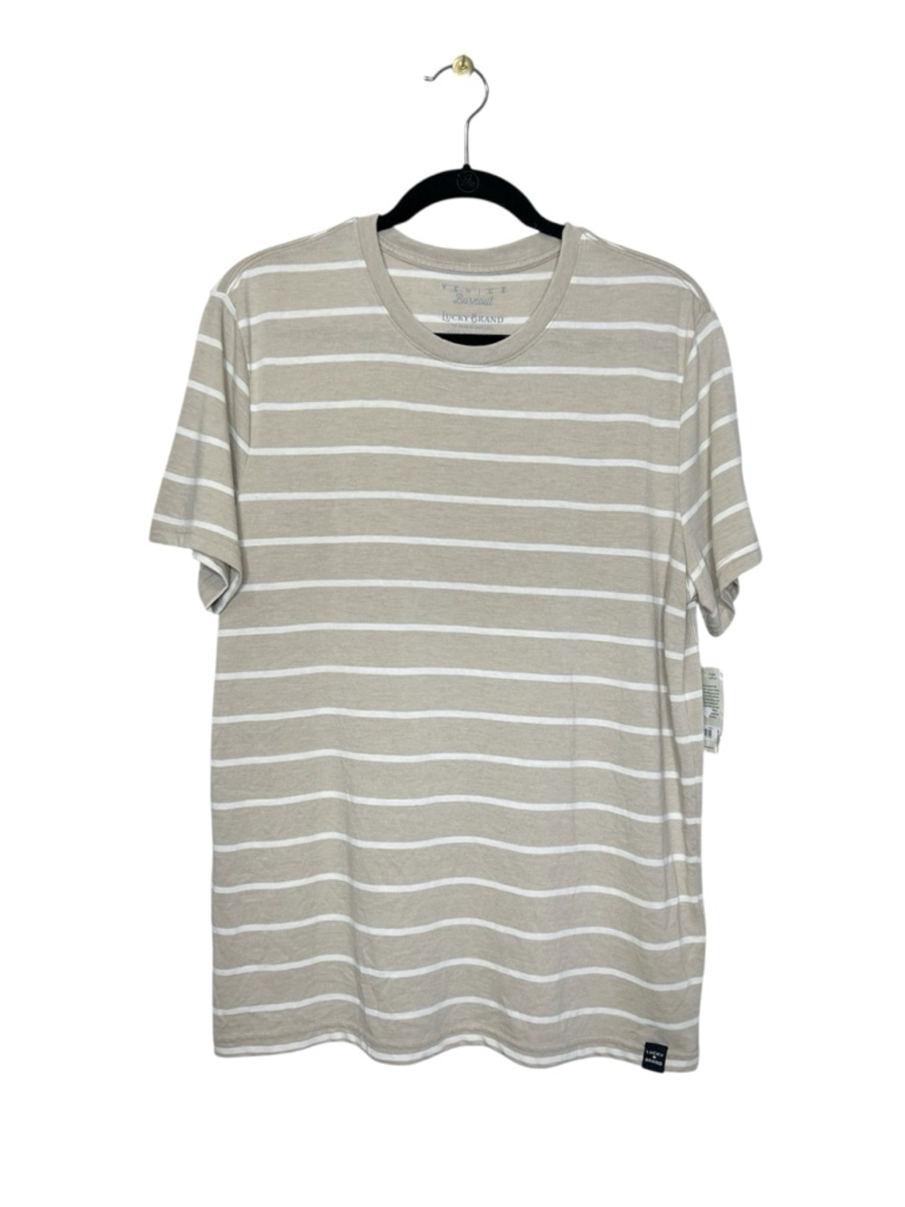 Lucky Brand Tan and Cream Striped Venice Burnout Short Sleeve T-Shirt size M